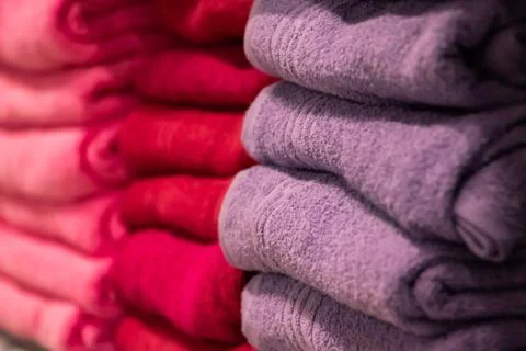 A stack of bath towels close-up. Spa accessories for health care. Stock Photos
