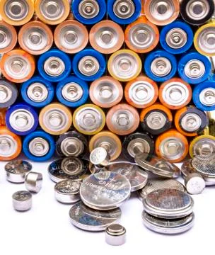 Stack of batteries ready for recycling Stock Photos