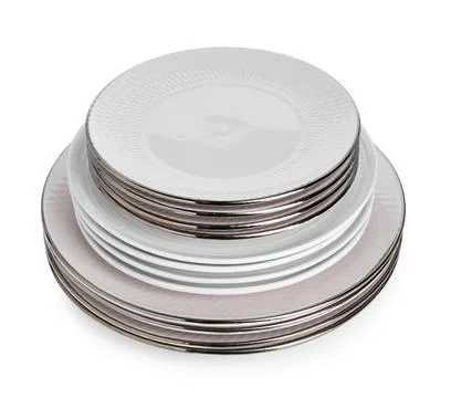 Stack of beautiful ceramic plates isolated on white Stock Photos