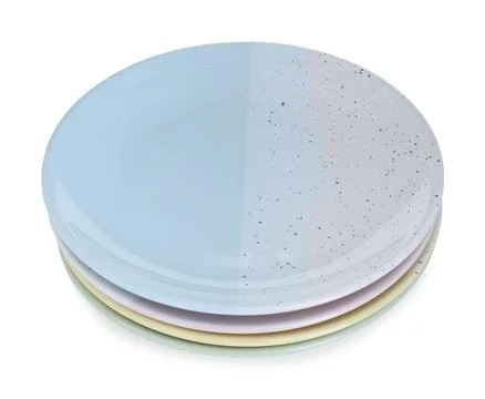 Stack of beautiful ceramic plates isolated on white Stock Photos