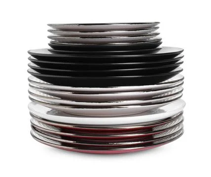 Stack of beautiful ceramic plates isolated on white Stock Photos