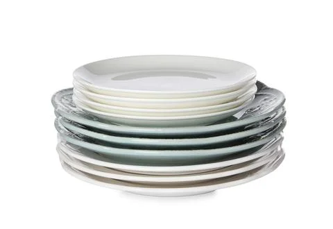 Stack of beautiful ceramic plates isolated on white Stock Photos