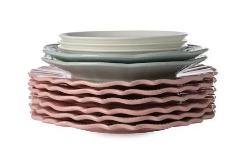 Stack of beautiful ceramic plates isolated on white Stock Photos