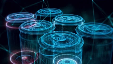 Stack of Beer Cans hologram Close up 4k Video stock 149258162