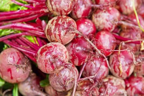 Stack of beetroots on a market stall Stock Photos