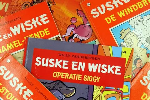 Stack of Belgian comics serie Suske en Wiske Stock Photos