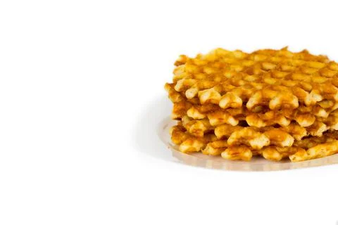Stack of belgian round waffles in plate Stockfoto's