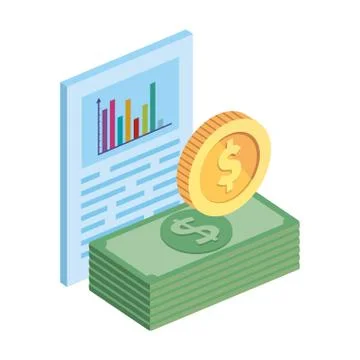 Stack bills with coin cash and infographic Illustrazione stock