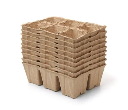 Stack of biodegradable paper pulp peat seedling pots Stack of biodegradabl... Foto stock