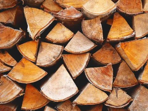 The stack of the birch chopped billet closeup with the flow focus. Stock Photos