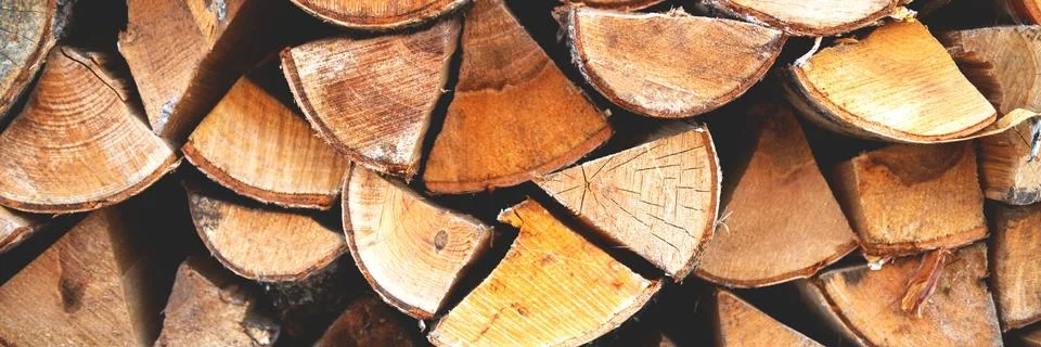 The stack of birch chopped billet with the flow focus. Stock Photos