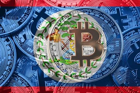 Stack of Bitcoin Belize flag. Bitcoin cryptocurrencies concept. BTC backgroun Stock Photos