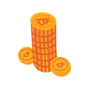 Stack of bitcoin gold coins with 2 separate coins isolated on white. Vector flat Stock Illustration