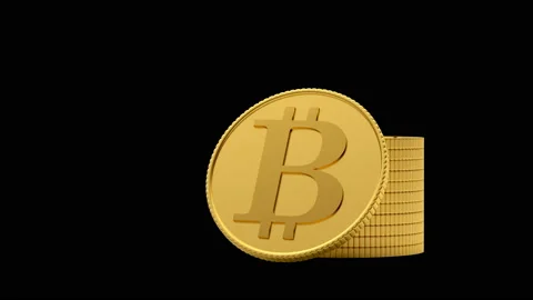 A stack of bitcoin rotates with an alpha channel in 3D animation. 4K resolution Stock Footage 163875345
