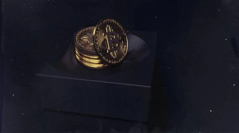 Stack of bitcoin on tray digital currency. Cryptocurrency BTC the new virtual Illustrazione stock