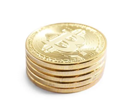 Stack of bitcoins isolated on white. Digital currency Stock Photos