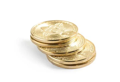 Stack of bitcoins isolated on white. Digital currency Foto stock