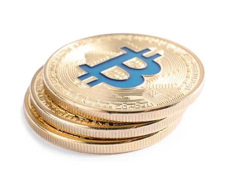 Stack of bitcoins isolated on white. Digital currency Foto stock