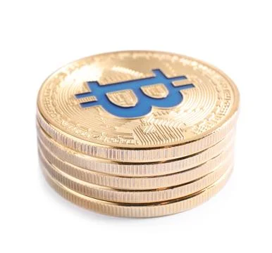 Stack of bitcoins isolated on white. Digital currency 스톡 사진