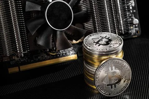 Stack of bitcoins Stock Photos