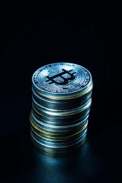 Stack of bitcoins Stock Photos