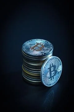 Stack of bitcoins Stock Photos