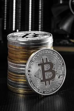 Stack of bitcoins Stock Photos