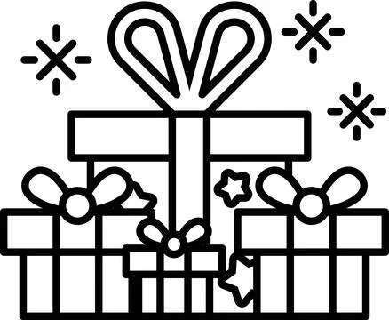 A stack of black and white boxes with a large bow on top Stock Illustration