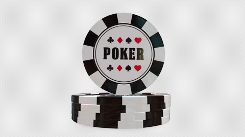 Stack of Black and White Poker Chips with Card Suit Icons with alpha channel. Stock Footage 343431904