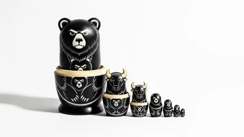 Stack of black bear nesting dolls Illustrazione stock