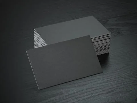 Stack of black blank business cards mockup on black wood table background, 스톡 일러스트