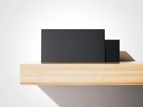 Stack of black business cards on a shelf. 3d rendering イラスト素材