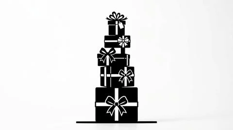 Stack of Black Gift Boxes with White Ribbons and Bows on White Background 스톡 일러스트