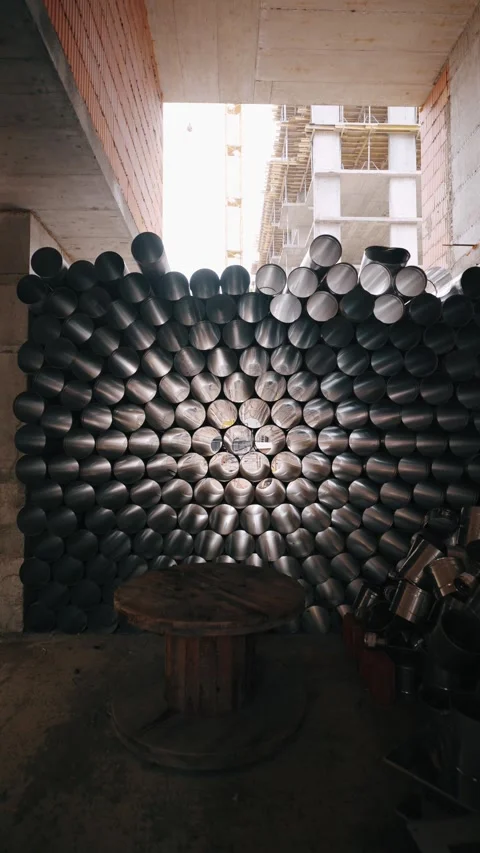 Stack of black metal pipes. Vídeos de archivo 327937878