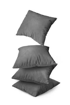 Stack of black pillows isolated on white background Stock Photos