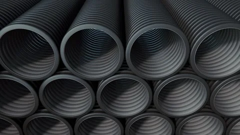 Stack of black plastic pipes. 3D render Stock Footage 288017056