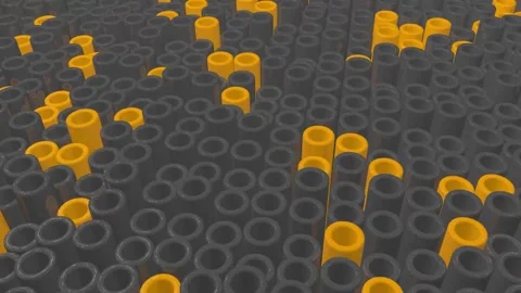 Stack of black steel pipes on black background. Looped 3d animation in slow Stock Footage 168807320