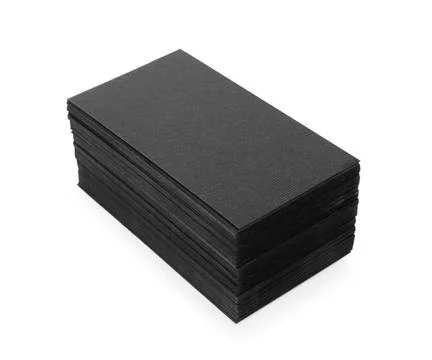 Stack of blank black business cards isolated on white. Mockup for design 스톡 사진