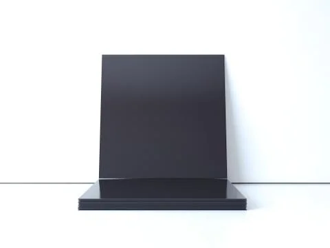 Stack of blank black picture frames. 3d rendering Stock Photos