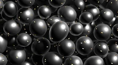 Stack of blank black round balloons with confetti mockup Stockfoto's