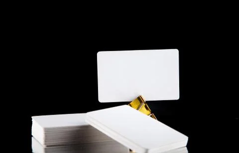 Stack of blank business card on black background. 스톡 사진