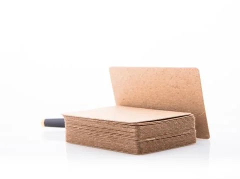 Stack of blank business card on white background. Stock Photos