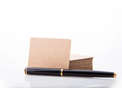 Stack of blank business card on white background. Stock Photos