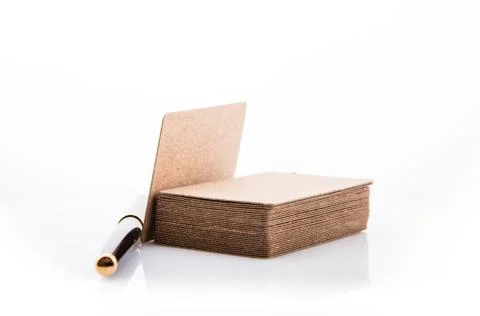Stack of blank business card on white background. Stock Photos