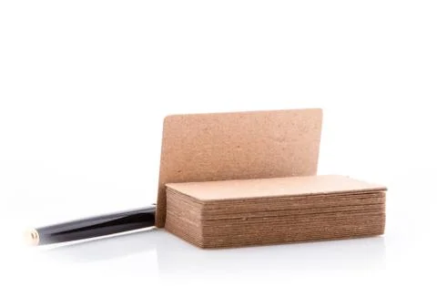 Stack of blank business card on white background. Stock Photos