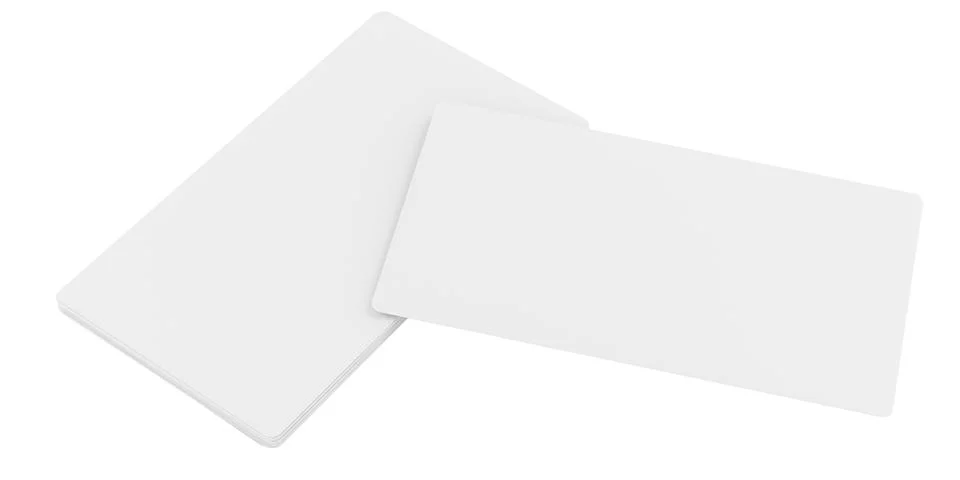 Stack of blank business cards or empty white cards. 3D rendering Stockillustratie