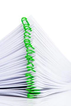 Stack of blank document with paper clip on white Foto stock