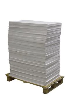Stack of blank offset paper on a pallet is ready for printing Stock Photos