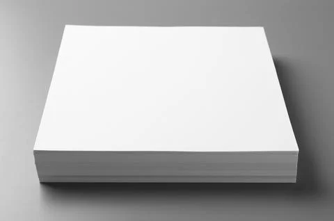 Stack of blank paper sheets for brochure on grey background. Mock up 스톡 사진