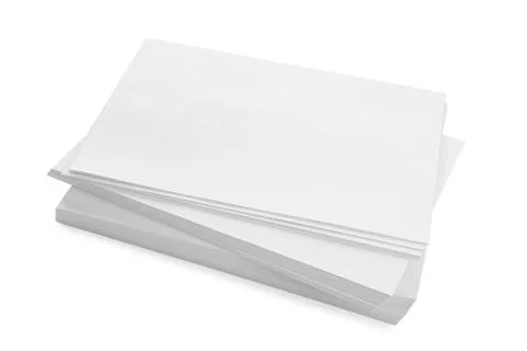 Stack of blank paper sheets isolated on white, above view. Space for text Stock Photos
